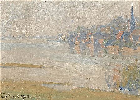 Flusslandschaft mit Stadt