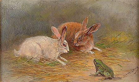 Zwei Häschen mit Frosch