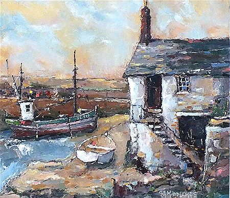 'Old Mousehole' - Boats at low tide near the Fish Loft