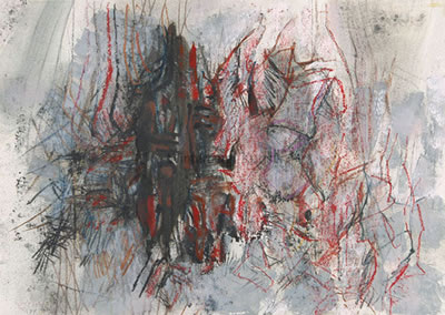 Ohne Titel (Komposition mit Rot auf grauem Grund).