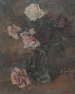 Rosenstrauß in Glasvase. by Otto Graber - Auction record, sale price, and art valuation. Compare with similar artists and explore comparable artworks.