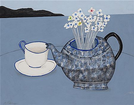 Still life with a blue teapot in a blue landscape by Geoffrey Robinson - Auction record, sale price, and art valuation. Compare with similar artists and explore comparable artworks.