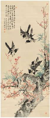 MAGPIES ON PLUM TREE
