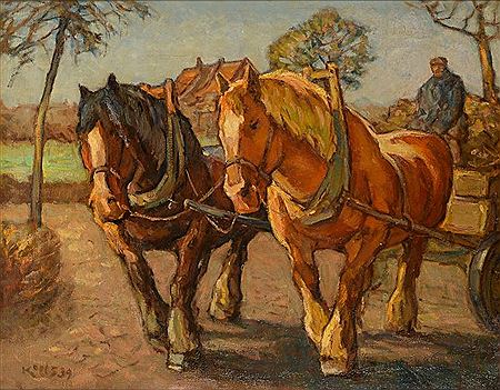'Boerenwagen met twee trekpaarden'