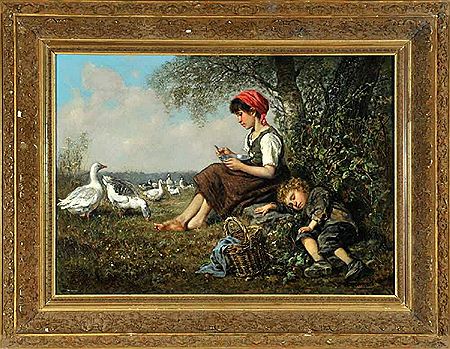"Eine Gänsemagd bei der Mittagspause" by Wilhelm Friedenberg - Auction record, sale price, and art valuation. Compare with similar artists and explore comparable artworks.