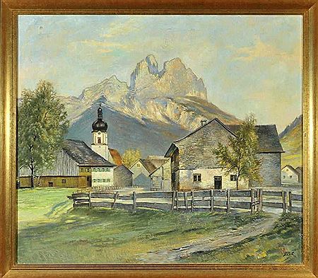 Blick auf Tannheim mit Gimpel und Rote Flüh