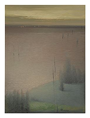 TWILIGHT ON THE HUDSON (HARMONY IN GREEN AND BLUE)