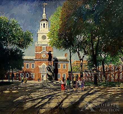 "Summer Shadows, Independence Hall" by Dan Cavaliere - Auction record, sale price, and art valuation. Compare with similar artists and explore comparable artworks.