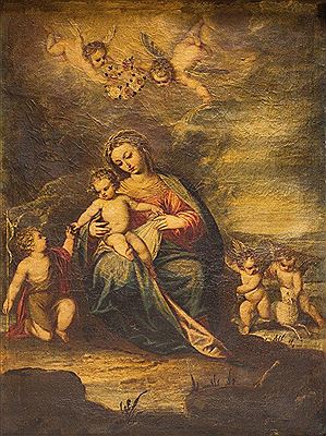 Virign with Child and San Juanito on a landscape
