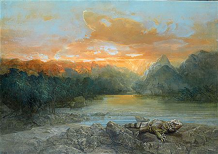Varan dans un paysage tropical