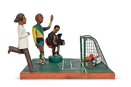 Soccer match with Nelson Mandela, FW de Klerk, cameraman and medic 1996 by Johannes Mashego Segogela - Auction record, sale price, and art valuation. Compare with similar artists and explore comparable artworks.