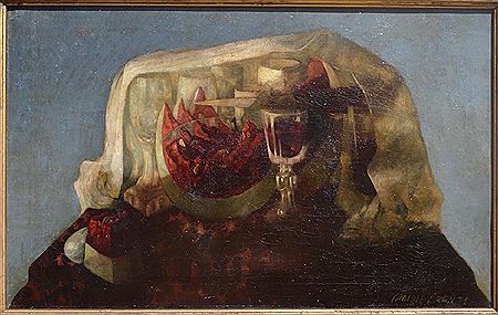 Still-life with wineglasses and watermelon