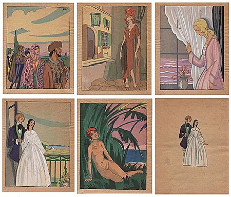 Lot of 6 art deco signed drawings (6)