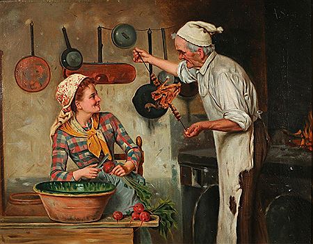 Chef with kitchen maid