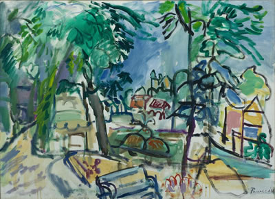 Sample artwork by Marilyn Powers (1925 - 1976), known for modernist coastal view, landscape, figure and portrait painting - View similar artists and auction records