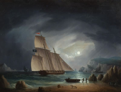 "Pirate Schooner in Moonlight"