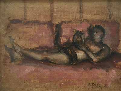 "Man on Sofa, 1957, with photograph of Ross"