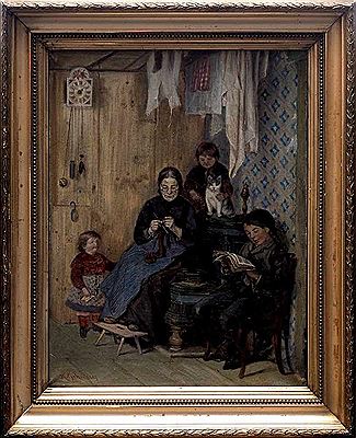 Knitting woman at the stove, surrounded by three children. by Karl Gehri - Auction record, sale price, and art valuation. Compare with similar artists and explore comparable artworks.