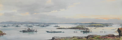 Surrender of the German FLeet, Scapa by Frank Watson Wood - Auction record, sale price, and art valuation. Compare with similar artists and explore comparable artworks.
