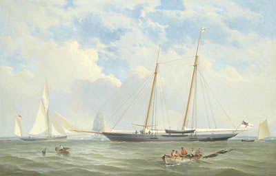 The Royal Yacht Squadron's Viking at anchor off Cowes; The Royal Yacht Squadron's Viking off the Needles, a pair (2)