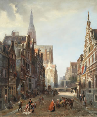 A busy Dutch street scene