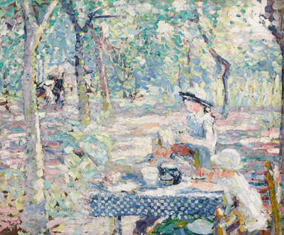 Tea in the Orchard by Joseph Raphael - Auction record, sale price, and art valuation. Compare with similar artists and explore comparable artworks.