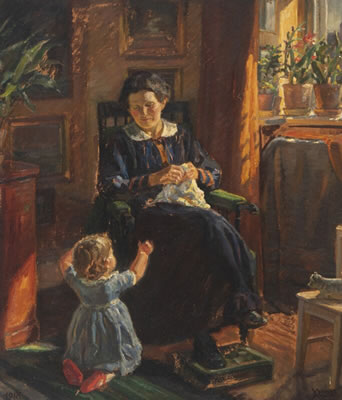Interior with a mother and her child.