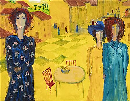 Composition with women at a larger square