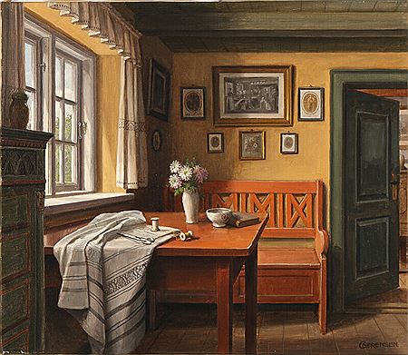 Interior with needlework left on a table. by C Sorensen - Auction record, sale price, and art valuation. Compare with similar artists and explore comparable artworks.