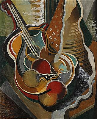 Still life with fruits and guitar