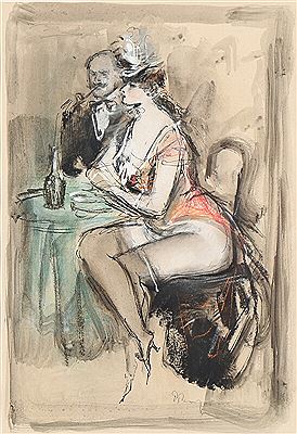 A pair of cafe interiors with gentlemen in female company. (2).