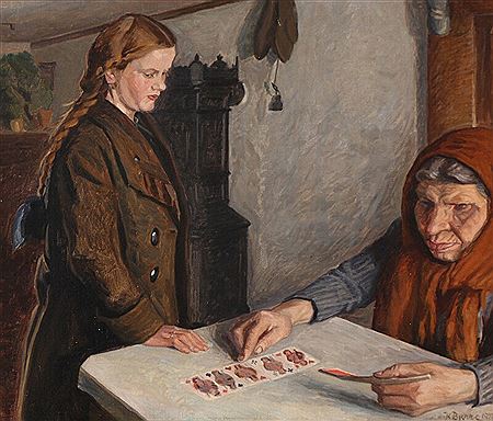 A fortuneteller laying out the cards