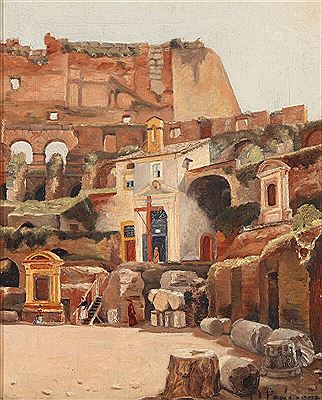 Christians praying in their chapels in the Colosseum in Rome.