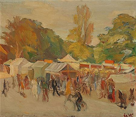 View from a market. by Gustaf Wolmar - Auction record, sale price, and art valuation. Compare with similar artists and explore comparable artworks.