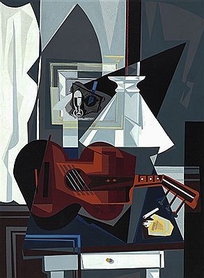 Cubistic still life with guitar