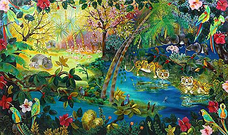 Forest view with animals.