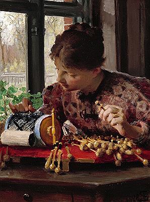 Interior with a young lace maker.