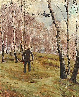 An elderly gentleman with a cane in a birch grove by Bernhard Ulrich Middelboe - Auction record, sale price, and art valuation. Compare with similar artists and explore comparable artworks.