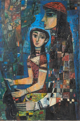 Sample artwork by Michael Kmit (1910 - 1981), known for modernist figure, portrait and floral still-life painting - View similar artists and auction records