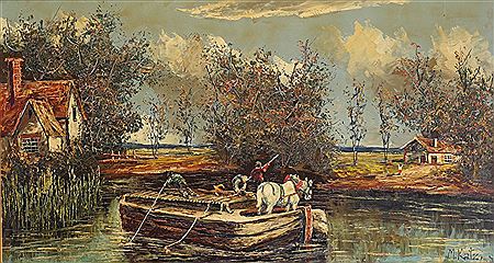 Country River Landscape with Homes