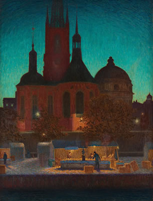 Nocturnal market scene, Riddarholm Church, Stockholm
