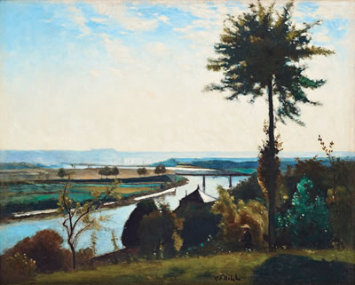 "Trädet och flodkröken" (The tree and the river bend, landscape from Bois-le-Roi/Brolles, France) by Carl Frederik Hill - Auction record, sale price, and art valuation. Compare with similar artists and explore comparable artworks.