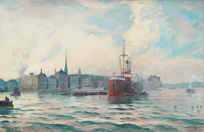 Ships by Skeppsbron, Stockholm by Herman Hagg - Auction record, sale price, and art valuation. Compare with similar artists and explore comparable artworks.