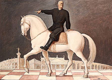 Portrait of Mussolini on horseback