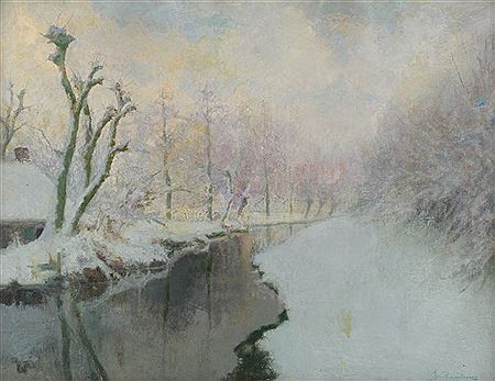 View on a wintery river landscape by Jan Puyenbroeck - Auction record, sale price, and art valuation. Compare with similar artists and explore comparable artworks.