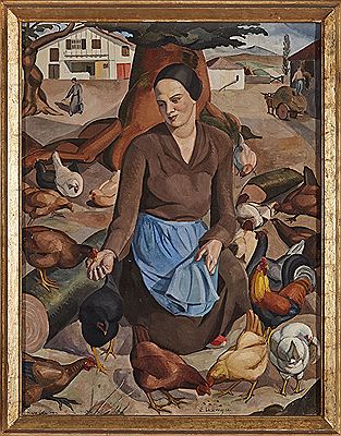 Paysanne avec poules