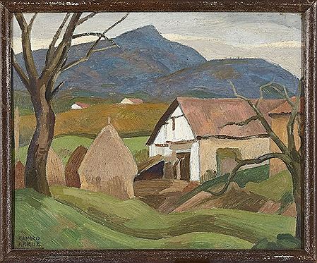 Farm and hay bales before the Rhune