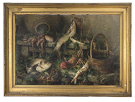 BASKET WITH FISHED LOBSTER AND OCTOPUS