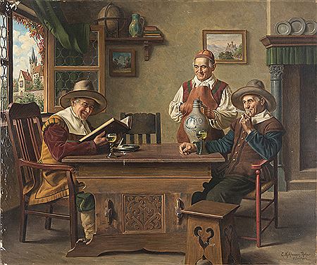 DRINKERS AT THE TABLE by Emil Kuhlmann-Reher - Auction record, sale price, and art valuation. Compare with similar artists and explore comparable artworks.