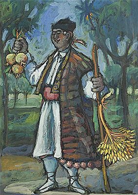 SPANISH PEASANT WITH ONIONS AND SHEAF OF CORN